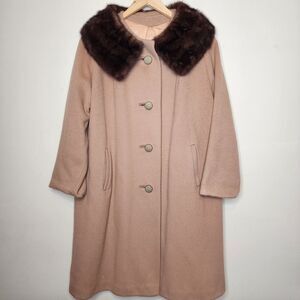 Vintage 1960s Paris France A-Line Princess Wool Coat Mink Fur Collar Womens M